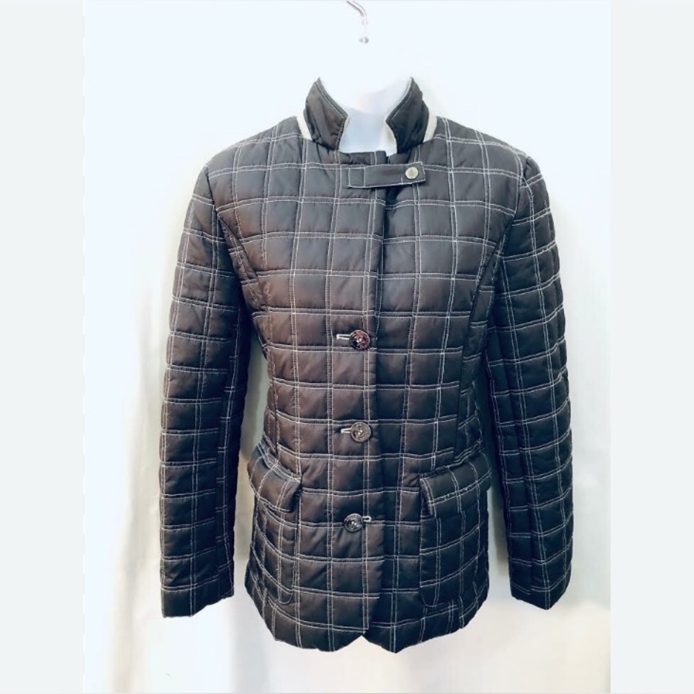 Nautica Gray & White Stitch Quilted Plaid Jacket Large EUC